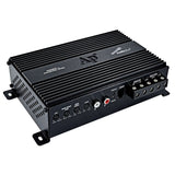 Compact black Audiopipe amplifier with RCA inputs, adjustment controls and screw terminals