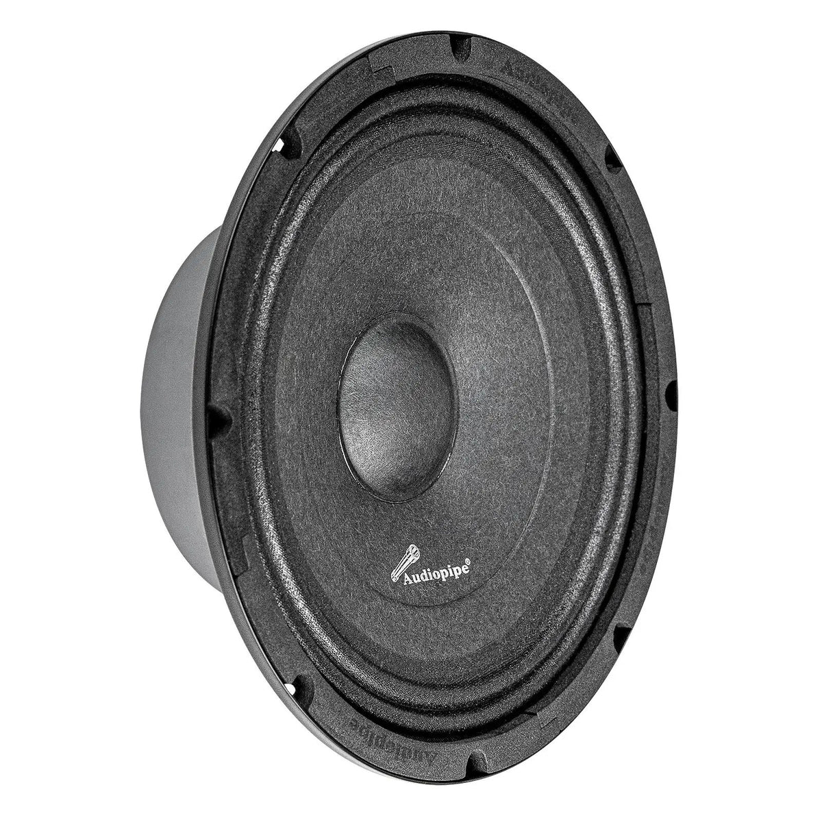 Black Audiopipe loudspeaker, angled view