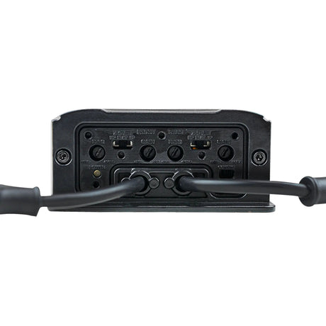 Audiopipe amplifier control end with attached cables and gain and crossover adjustments