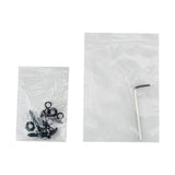 Bags of amplifier mounting screws and washers beside an Allen key