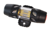 Audiopipe inline fuse holder with a transparent center, black end caps and mounting base