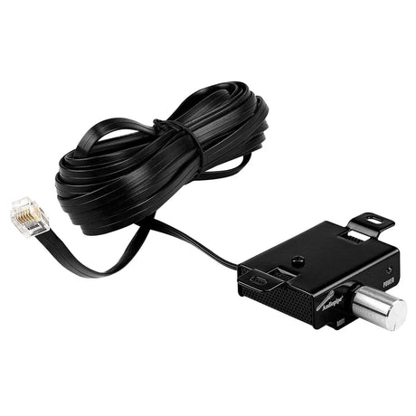 Audiopipe wired level control with a silver knob, mounting bracket and coiled cable