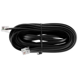 Coiled black remote-control cable with clear modular plugs