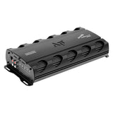 Audiopipe APMQ-15001 amplifier front angle showing RCA connections and adjustment controls