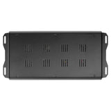 Audiopipe amplifier underside showing a black base plate with ventilation slots