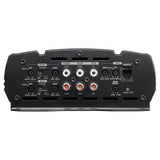 Amplifier input panel with six RCA sockets, front and rear crossover controls, subwoofer adjustments and remote socket
