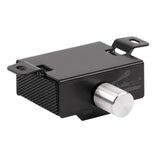 Black Audiopipe remote level control with a silver rotary knob and slotted mounting tabs