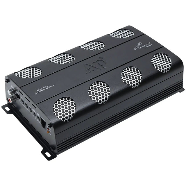 Audiopipe APMOX-1500.1 amplifier with silver mesh vents