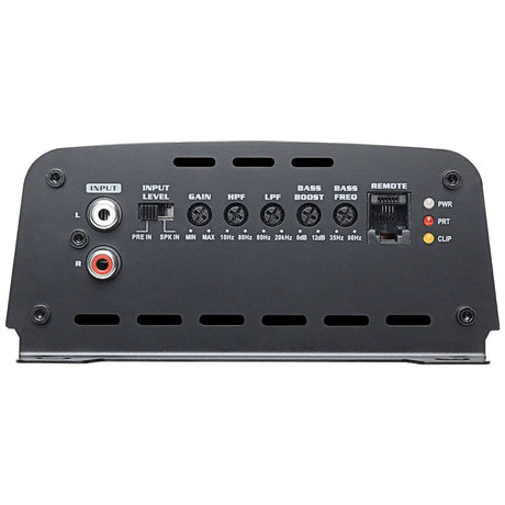 Audiopipe amplifier input panel with two RCA sockets, gain and filter controls and a remote port