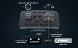 Mono-amplifier wiring diagram showing a subwoofer, fused battery power, chassis ground and head-unit remote lead