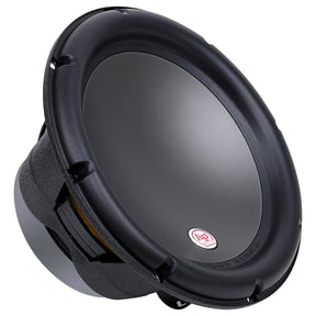 Audiopipe woofer with a smooth black cone, angled view