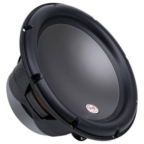 Audiopipe woofer with a smooth black cone, angled view