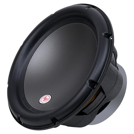 Angled Audiopipe woofer with a smooth gray cone, broad surround and exposed basket