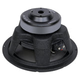 Rear angled view of an Audiopipe TS-CAR10 woofer with a vented magnet and terminal block marked 4 ohms