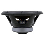 Side profile of an Audiopipe woofer showing open basket, terminal block and magnet
