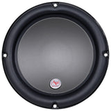 Front of an Audiopipe woofer with a smooth gray cone and four mounting holes