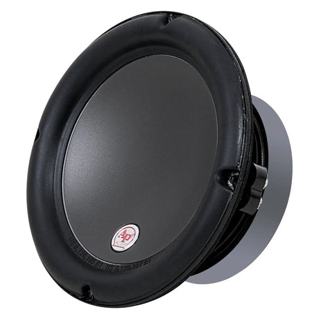 Audiopipe woofer with a smooth black cone, angled view