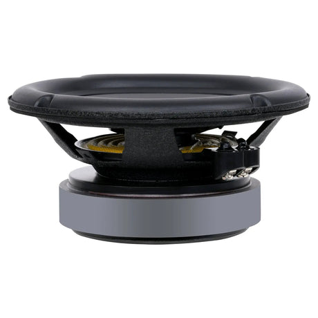 Audiopipe woofer side view showing its basket, terminals and magnet