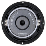 Rear view of an Audiopipe TS-CVR6 woofer with a 150W marking, central mesh vent and two terminal blocks