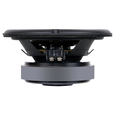 Audiopipe woofer side view showing its basket, connection terminals and magnet