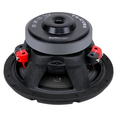 Audiopipe TS-CVR8 woofer rear angled view showing its labeled magnet and terminals