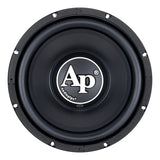 Black Audiopipe subwoofer with an AP center logo, front view