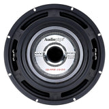 Rear view of an Audiopipe TS-PP2-10-D4 subwoofer with a 10-inch, dual-4-ohm label around the central vent
