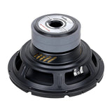 Angled rear view of Audiopipe subwoofer with labeled magnet and spring terminals