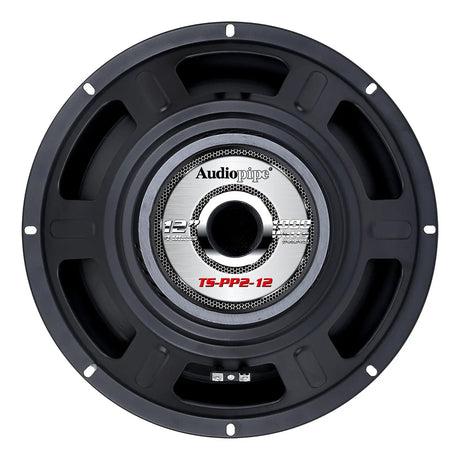 Rear of Audiopipe TS-PP2-12 subwoofer showing its vented magnet and black basket