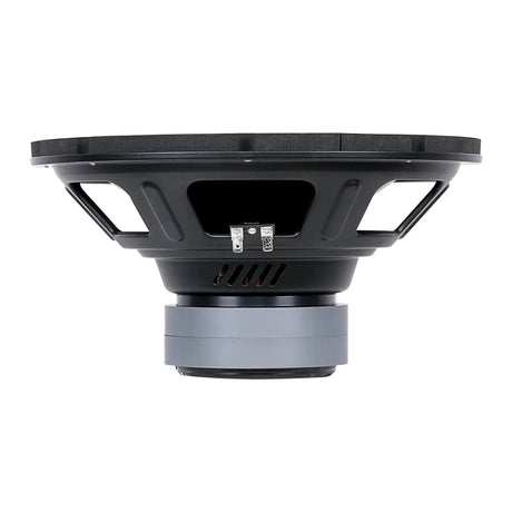 Audiopipe subwoofer side view showing its basket, terminals and magnet