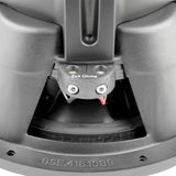 Close-up of an Audiopipe subwoofer terminal block marked 2x4 Ohms