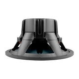 Subwoofer rear-side view showing the black motor cover and basket