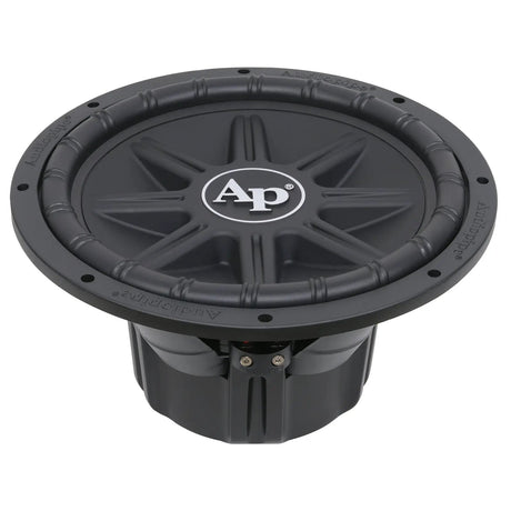 Audiopipe subwoofer with a sculpted black cone and silver center logo