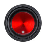 Audiopipe subwoofer with a glossy red cone, front view