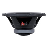 Audiopipe subwoofer side view showing its basket, red terminal and single magnet