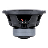 Side view of an Audiopipe subwoofer showing its black basket, terminal block and double-stacked magnets
