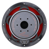 Rear view of an Audiopipe subwoofer showing its red magnet label and screw terminals