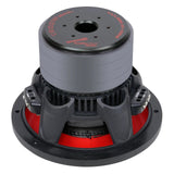 Audiopipe subwoofer rear angled view showing its stacked magnet, vented basket and red suspension