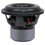 Audiopipe subwoofer side view showing its deep surround, basket, terminals and stacked magnet