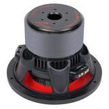 Angled rear view of Audiopipe TXX-BDC-IV-10D2 subwoofer with red suspension and dual 2-ohm label