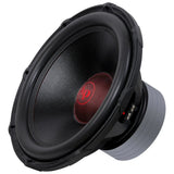 Audiopipe subwoofer with a black cone and red logo, angled view