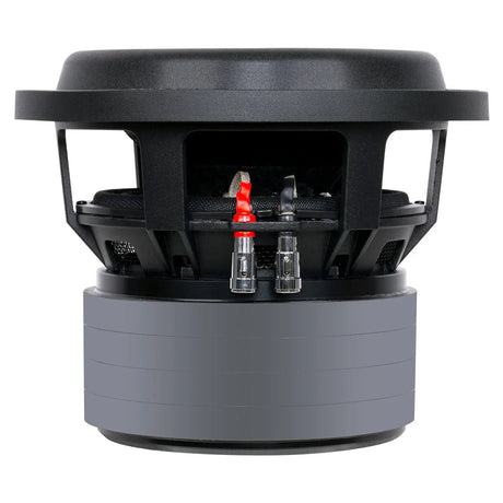 Side profile of an Audiopipe subwoofer showing its tall magnet housing and two terminals