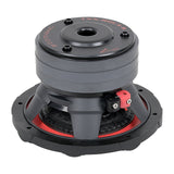 Rear angled view of an Audiopipe TXX-BDC3-8 subwoofer with a 500W MAX label and 4-ohm terminal marking