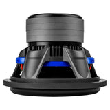 Inverted Audiopipe subwoofer showing a black basket, blue accents and stacked magnet assembly