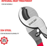 Cable-cutter jaw close-up with callouts for heat-treated 55# steel and HRC 45–52 hardness