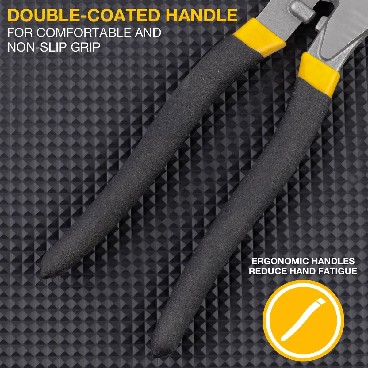 Cable-cutter handle detail highlighting double-coated, non-slip grips