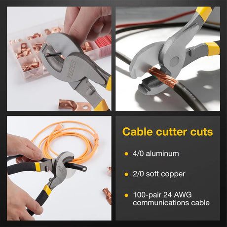 Cable-cutter demonstration graphic for 4/0 aluminum, 2/0 soft copper and 100-pair communications cable