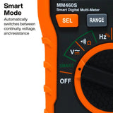 Klein Smart Mode graphic showing automatic selection of continuity, voltage and resistance testing