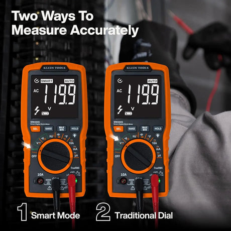 Klein MM460S graphic comparing Smart Mode with the traditional selector-dial method