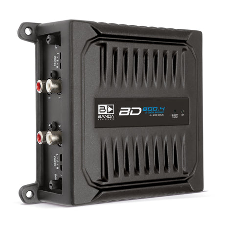 Banda BD 800.4 1-ohm four-channel amplifier, manufacturer three-quarter view